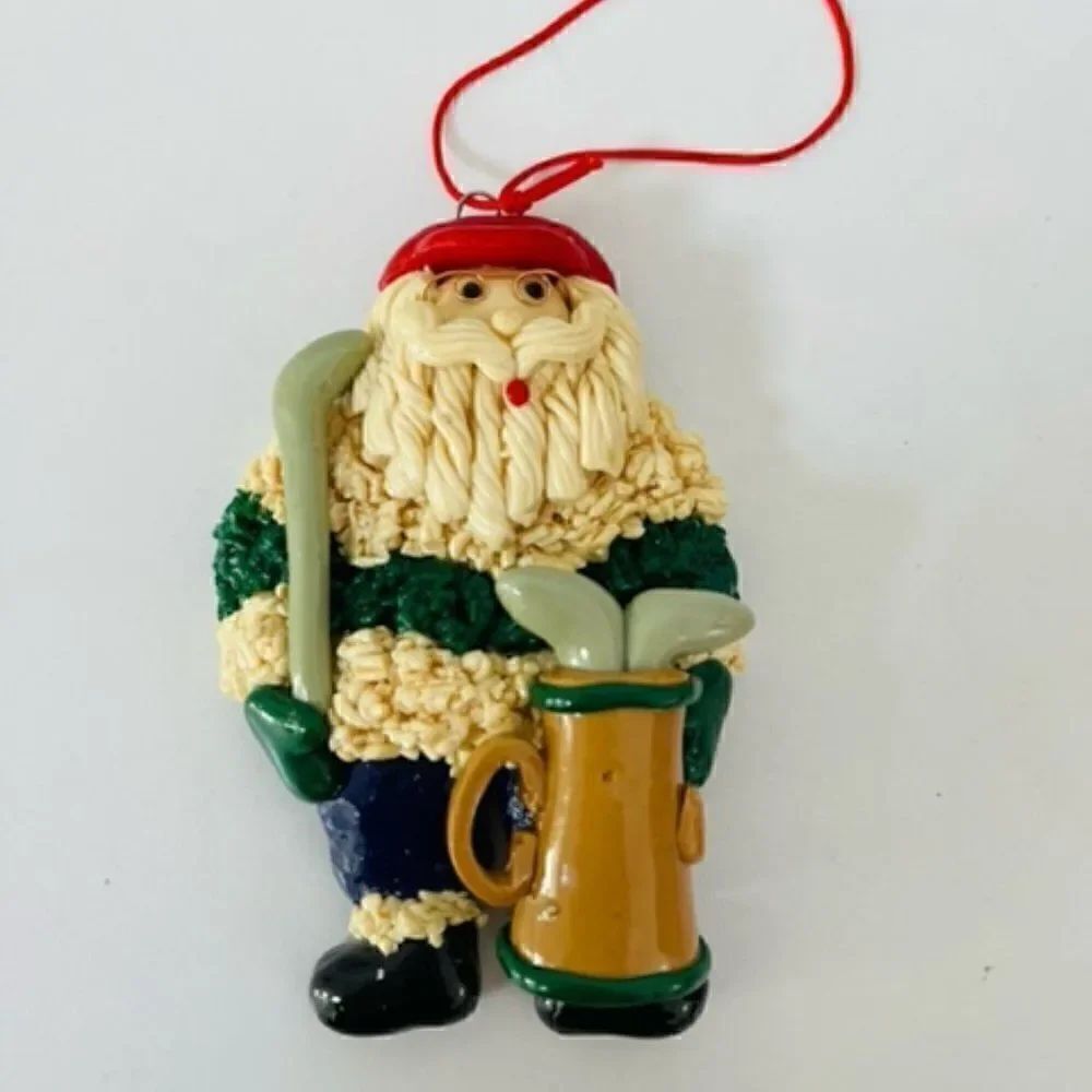 Golfing spaghetti Clay Santa Ornament 4.2"